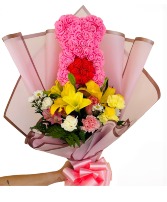 Flowers Bouquet With Bear Gift 