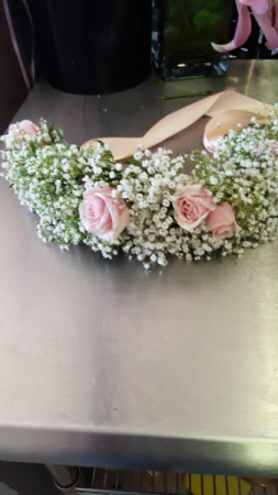 flowers girl head piece head peice with baby breath and spray rose