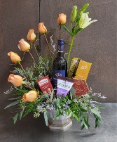 Flowers, wine, and snacks 