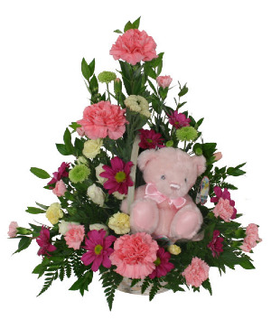 Flowers With Teddy Bear  Basket 