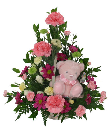 Flowers With Teddy Bear  Basket 