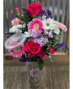 Flutter & Blooms Travel Mug Floral Arrangement in Travel Mug