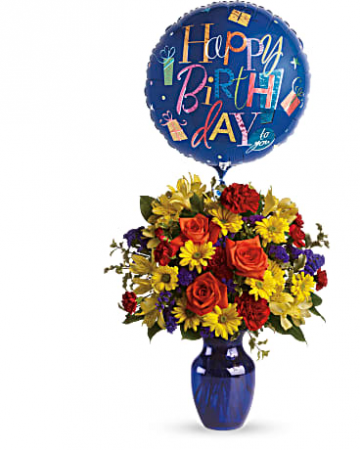Fly Away Birthday Bouquet T24-1A Vase Arrangement