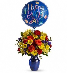 Fly Away Birthday Vase & Balloon (style of balloon/vase may vary)