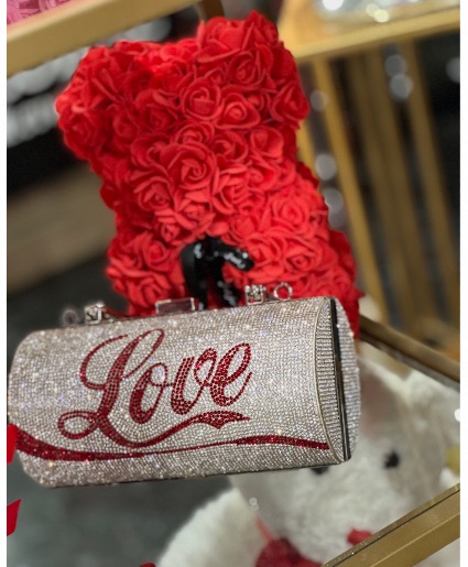 Foam Bear & Love Bling Purse  Bouquet In A Bag