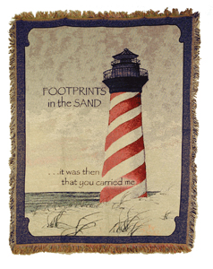 Foot Prints In The Sand With Lighthouse Throw 