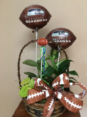 Football basket Planter basket with football mylars and pick