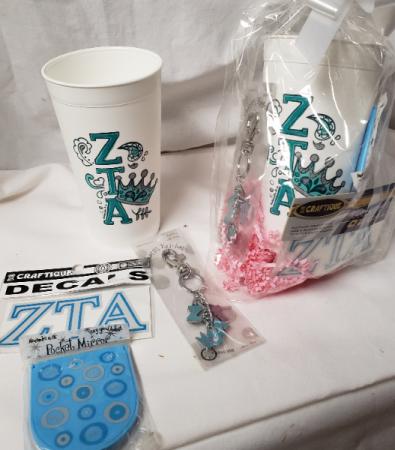 For Zeta Tau Alpha only...plastic tumbler, pocket Mirror, keychain and decal.