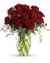 Forever Beloved   16 stems red roses  seeded eucalyptus