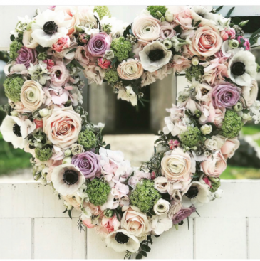 Forever in our hearts Sympathy standing heart wreath in Lompoc, CA | BELLA FLORIST AND GIFTS