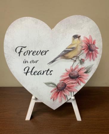 Forever In Our Hearts Wooden Heart on Easel 17x14 1/2