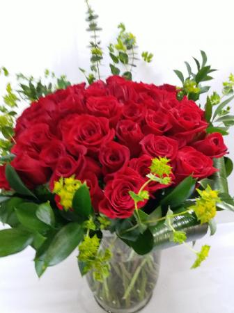 FOUR DOZEN RED ROSES WITH GREENERY 
