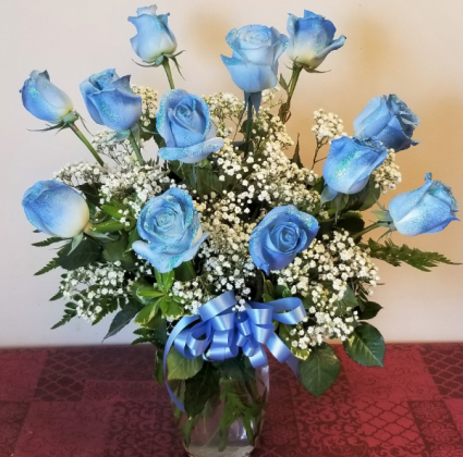 French Blue Dozen Roses Fantasy Arrangement