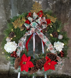 Fresh 24" Wreath - Fully Decorated with Silk Holiday Outdoor