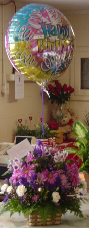 Fresh Arrangement With Birthday Mylar
