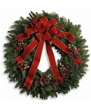 FRESH BALSM WREATH DRESSED WITH BOW 