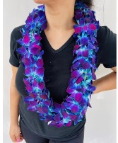 Fresh Blue Orchid Graduation Lei  Vibrant Blue Hand Crafted Orchid Lei