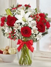 Fresh Christmas Arrangement  Fresh Flowers and Christmas Greens 