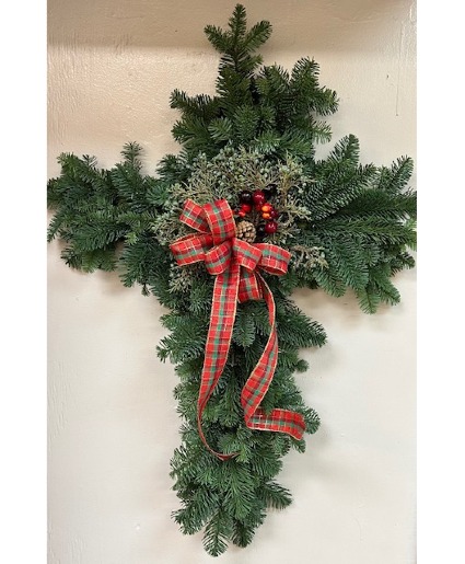 Fresh evergreen cross stand Standing Spray