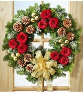 Fresh Evergreen Wreath with Flowers