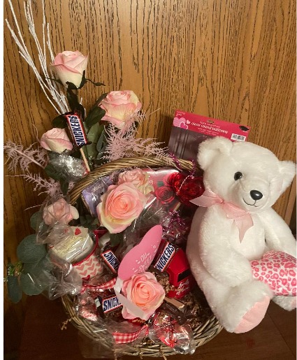 Fresh & Fun Valentine Floral Candy Arrangement w/Stuffed