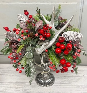 Frosted Pinecone Antler Arrangement  