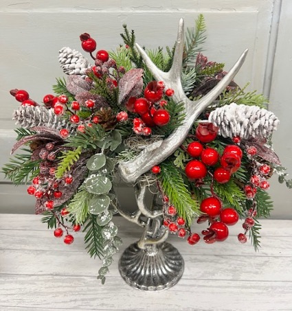 Frosted Pinecone Antler Arrangement  