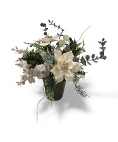 Frosted Poinsettia Holiday SILK Arrangement 