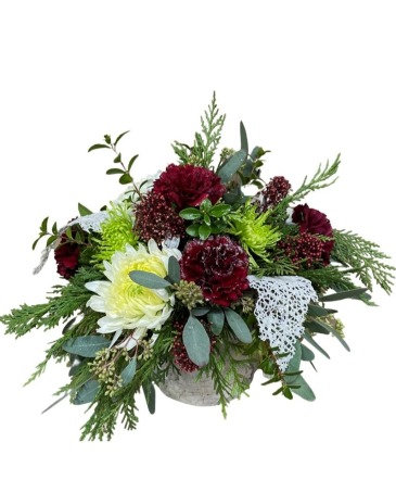 Frosty Woodlands Container Arrangement in Invermere, BC | INSPIRE FLORAL BOUTIQUE