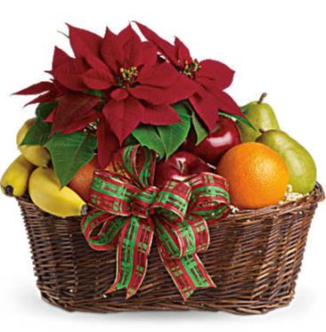 Fruit & Poinsettia Basket Gift Basket
