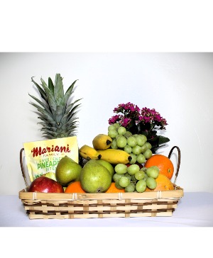 Classic Fruit + Blooming Plant Gift Basket 