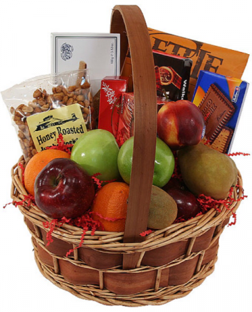 Fruits, Nuts, Cookies  and  Chocolate  Gift Basket 