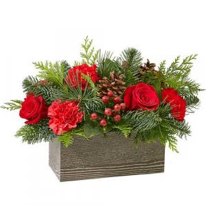 The FTD® Christmas Cabin Bouquet Table Arrangement