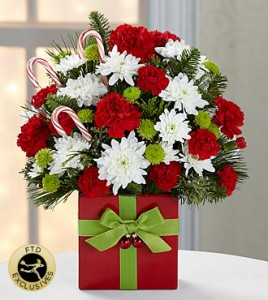 FTD CHRISTMAS PRESENT RED AND WHITE FLOWERS