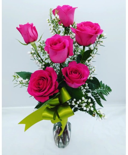 Fuchsia Half Dozen Rose Arrangement in Presque Isle, ME - COOK FLORIST, INC.