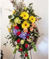 FULL GRAPEVINE WREATH SPRAY FUNERAL ARRANGEMENT