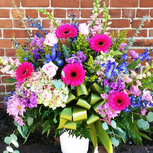 Vibrant Funeral Basket  in Northport, NY | Hengstenberg's Florist