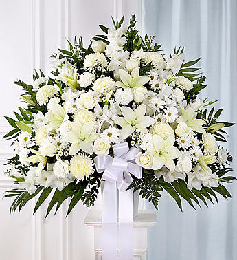 Funeral Basket All White Arrangement in Lexington, NC | RAE'S NORTH POINT FLORIST INC.