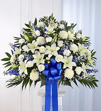 Funeral Basket Blue and White Arrangement in Lexington, NC | RAE'S NORTH POINT FLORIST INC.