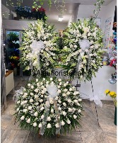 funeral casket and standing spray funaral 