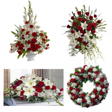 Funeral flowers Package Red and White 