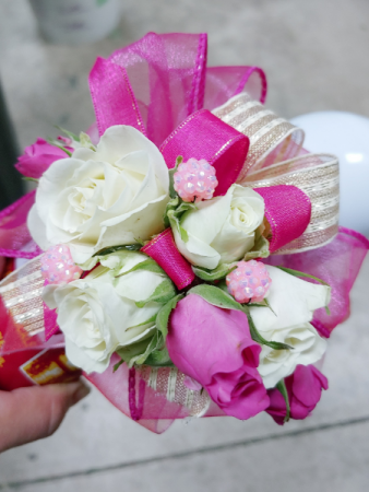 fuschia and white corsage