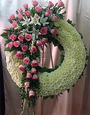FW 2 45" WREATH W/PINK ROSE CLUSTER/WAS $300 NOW $225