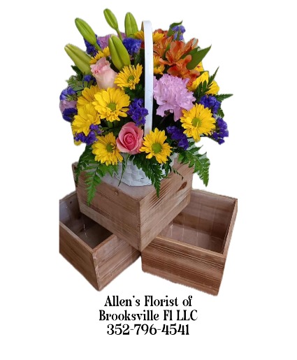 Garden Basket Bouquet Fresh cut flowers in lined basket 