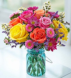 Garden Bouquet Bright and Colorful Roses, Daisies, Asters, 