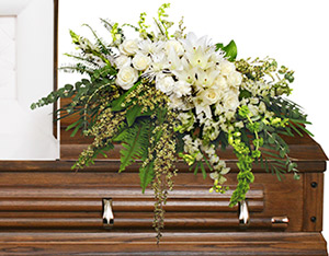 GRACEFUL RED & WHITE CASKET SPRAY Funeral Flowers in Sebastian, FL