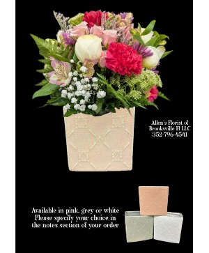 Garden Grace Cube Fresh Cut Flowers in a Ceramic Keepsake Container