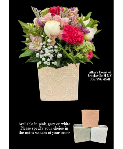 Garden Grace Cube Fresh Cut Flowers in a Ceramic Keepsake Container