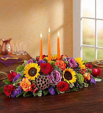 Garden of Grandeur for Fall Centerpiece Three Candle in Oakdale, NY | POSH FLORAL DESIGNS INC.