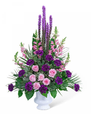 Valentines Day Or Funeral Bouquet Purple White Flowers Sympathy